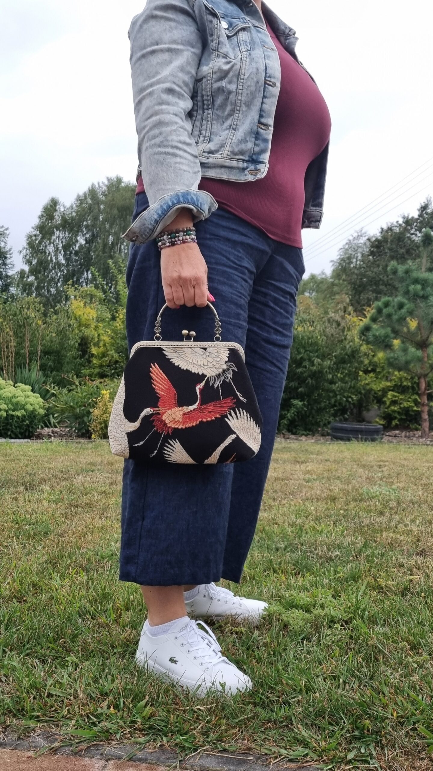 ELIZA- żakardowa torebka z biglem motyw zurawi - obrazek 9
