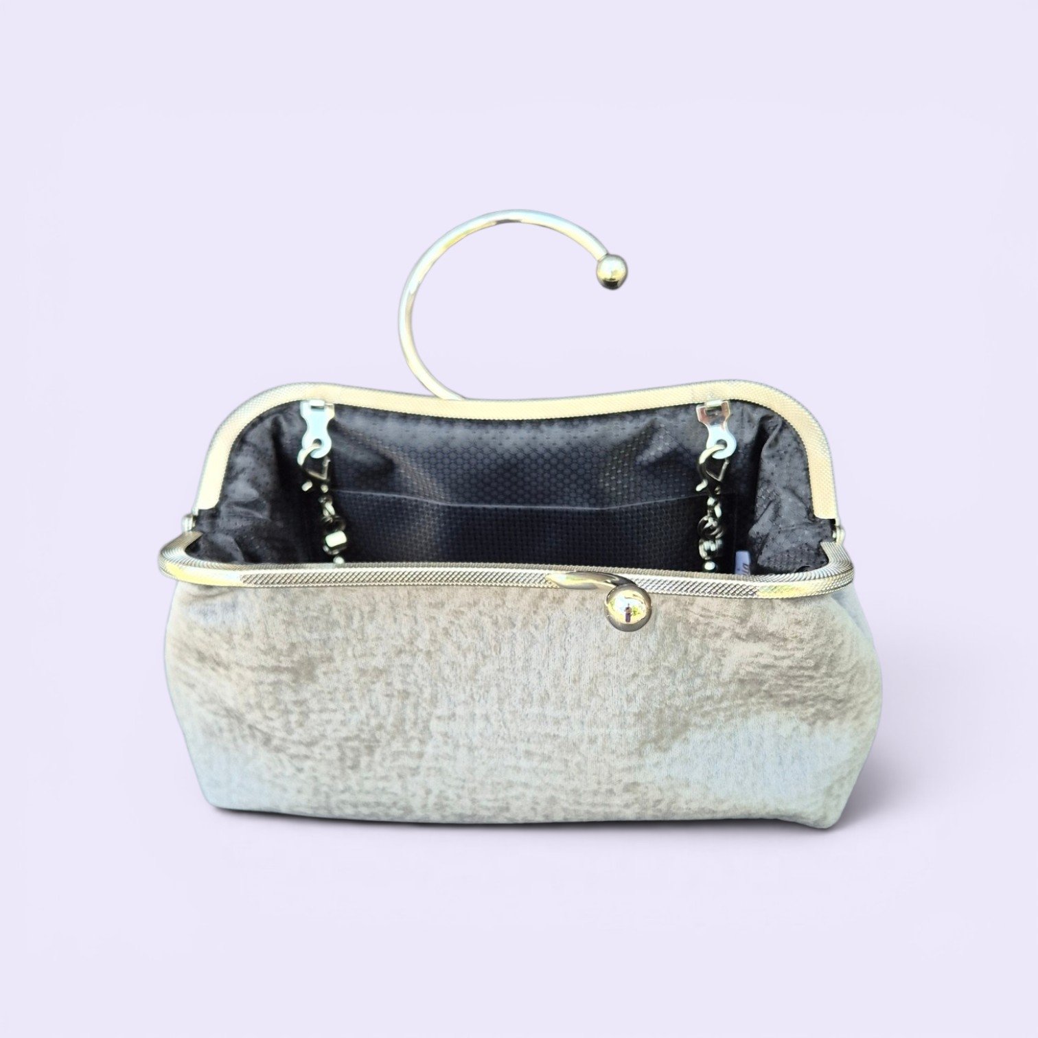 AMANDA torebka vintage -srebrny welur - obrazek 4